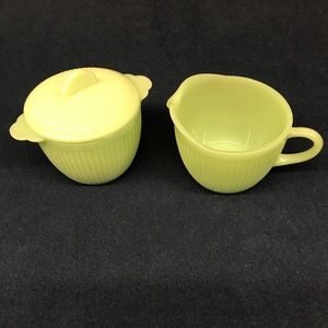 Vintage Fire King Jadeite Jane Ray Creamer and Sugar Bowl with Lid